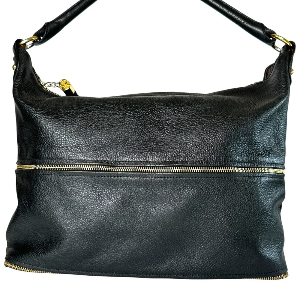 Onna Ehrlich Handbag Kemi Hobo Pebbled Leather‎ Tassel Zip Black OS Boho Chic